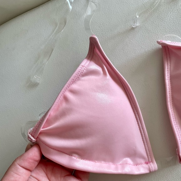 LAKE SWIM Pink clear strap bikini shimmer triangle top - Picture 3 of 10